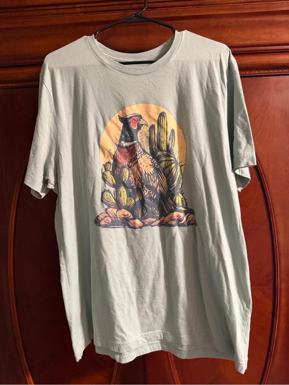 Sage Green Graphic Tee with Desert Bird Print